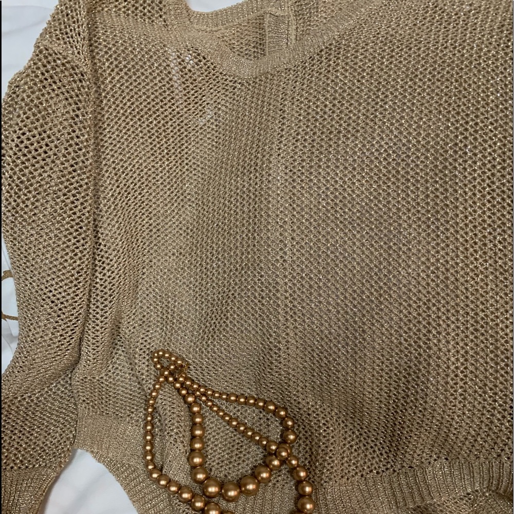 Gold metallic mesh sweater